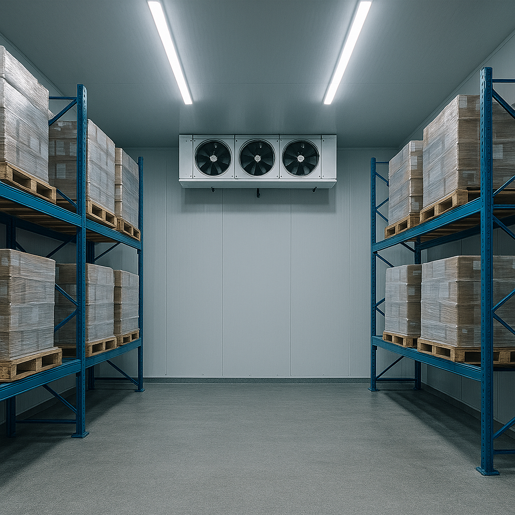 Cámara de frío industrial con pallets